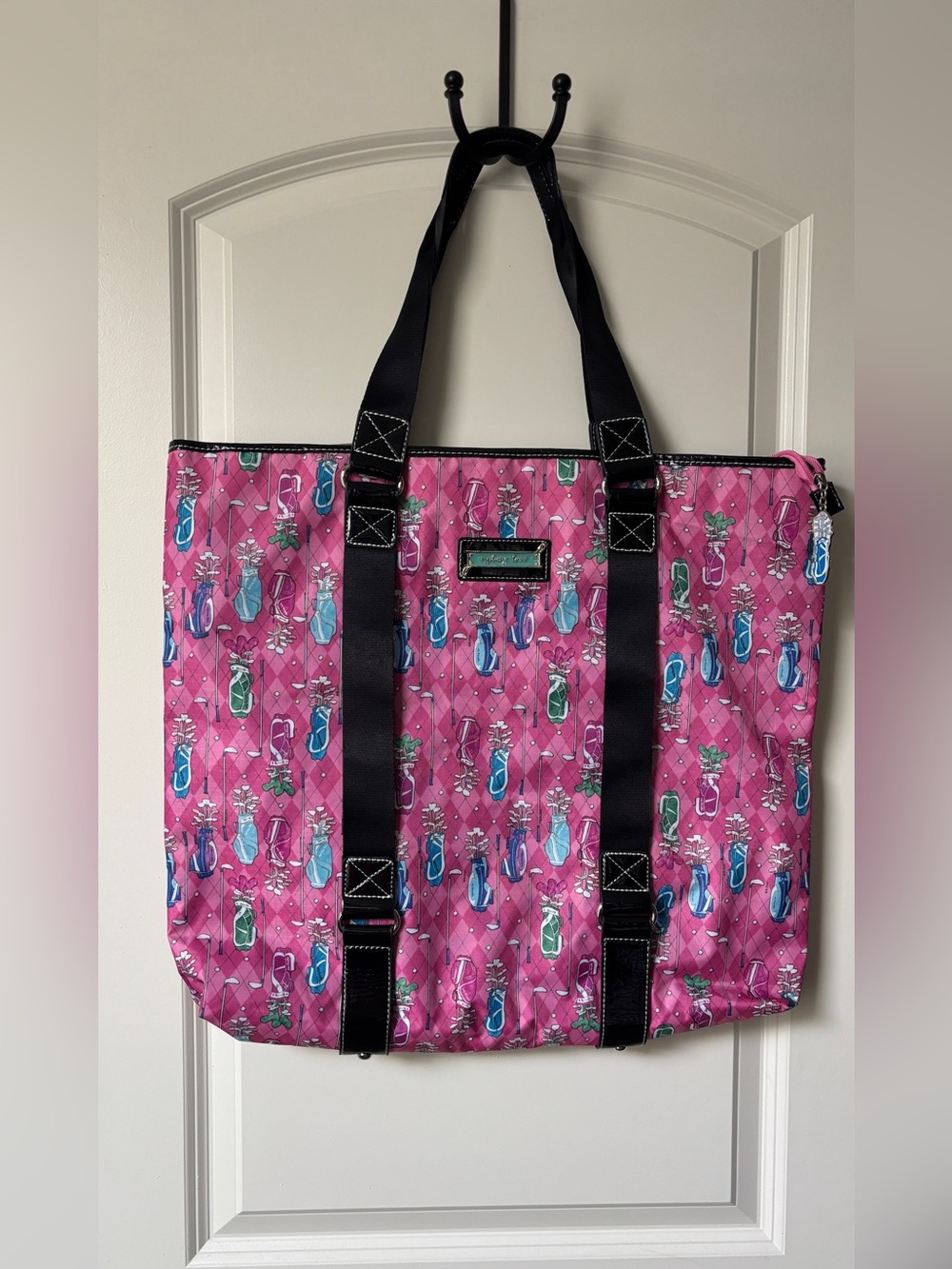 Sydney Love Pink golf bag Print Tote with Black Straps